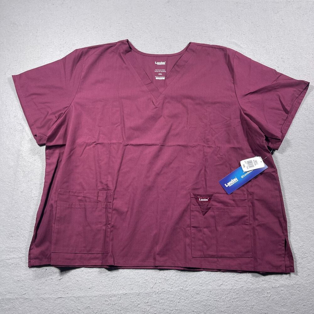 Landau Scrubs Unisex 4 Pocket V-Neck‎ Top Burgundy 4XL Medical Hospital NWT